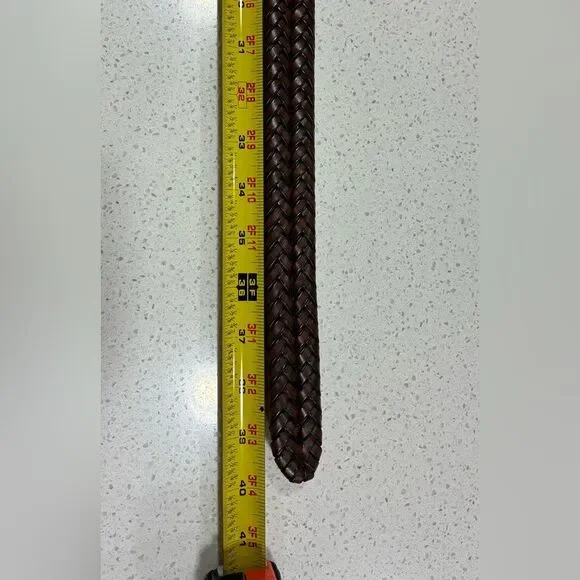 Fossil Vintage Brown Braided Leather Belt Size 34 Brass Buckle LNWT - Picture 9 of 10